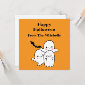Gelukkig Halloween Vleermuis Oranje Modern Eenvoud Kaart (Voorkant / Achterkant in situ)