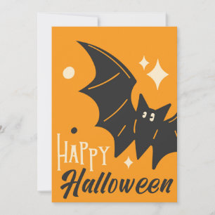Gelukkig Halloween Vleermuis Oranje Schattig Grapp Feestdagenkaart
