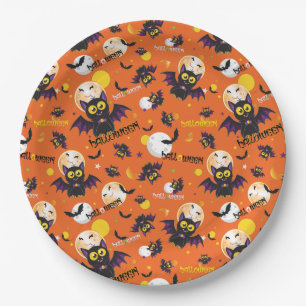 Gelukkig Halloween Vleermuis Volle Maan Hoektanden Papieren Bordje