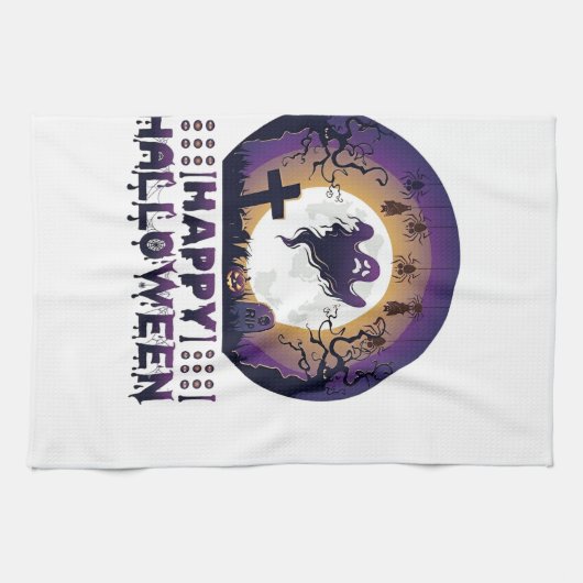 Gelukkig Halloween Vleermuizen Spinnen_1 Theedoek (Horizontaal)