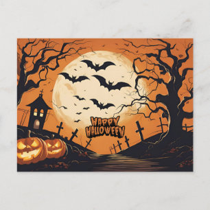 Gelukkig Halloween Vleermuizen vliegen over begraa Feestdagenkaart