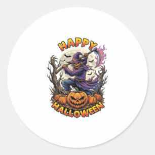Gelukkig Halloween Vogelverschrikker Reaper Vlamme Ronde Sticker