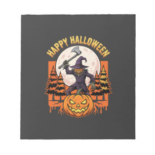 Gelukkig Halloween Vogeverschrikker Jack O Lantern Notitieblok