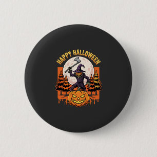 Gelukkig Halloween Vogeverschrikker Jack O Lantern Ronde Button 5,7 Cm