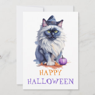 Gelukkig Halloween waterverf birmaanse kat in heks Feestdagenkaart