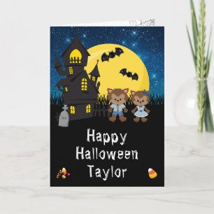 Gelukkig Halloween Weerwolf Blauw Kaart