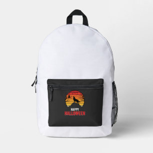 Gelukkig Halloween Wolf Zonsondergang Vector Bedrukte Rugzak