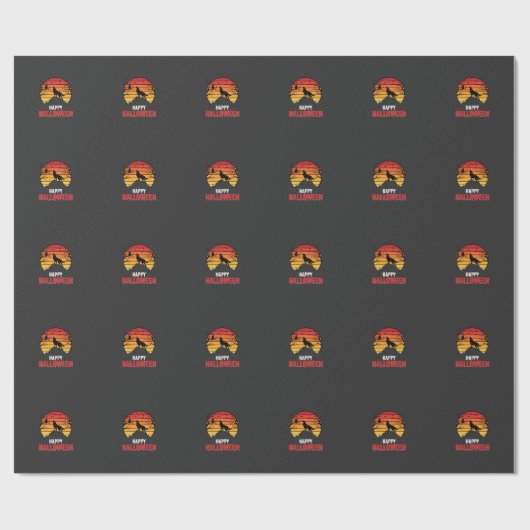 Gelukkig Halloween Wolf Zonsondergang Vector Cadeaupapier (Vlak)