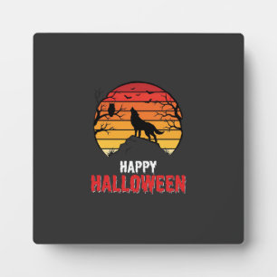 Gelukkig Halloween Wolf Zonsondergang Vector Fotoplaat