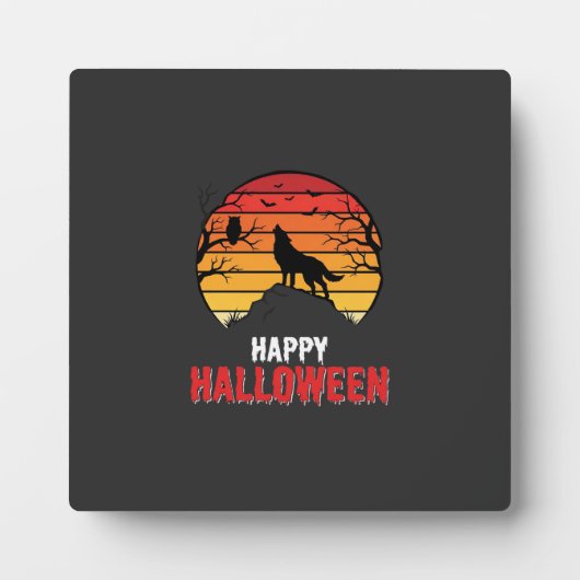 Gelukkig Halloween Wolf Zonsondergang Vector Fotoplaat (Voorkant)