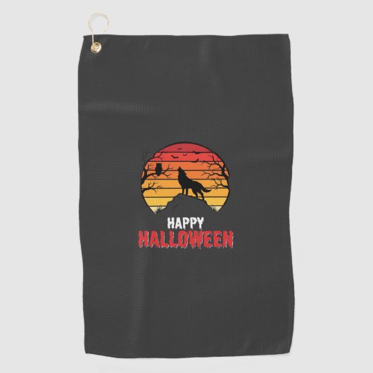 Gelukkig Halloween Wolf Zonsondergang Vector Golfhanddoek (Voorkant)
