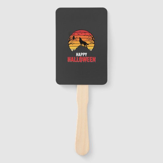 Gelukkig Halloween Wolf Zonsondergang Vector Handwaaier (Voorkant)