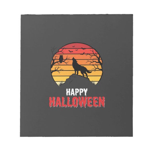 Gelukkig Halloween Wolf Zonsondergang Vector Notitieblok (Voorkant)