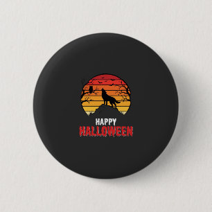 Gelukkig Halloween Wolf Zonsondergang Vector Ronde Button 5,7 Cm
