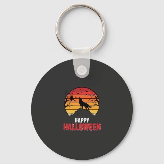 Gelukkig Halloween Wolf Zonsondergang Vector Sleutelhanger (Voorkant)