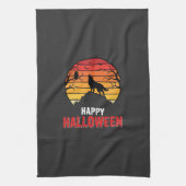 Gelukkig Halloween Wolf Zonsondergang Vector Theedoek (Verticaal)