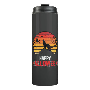 Gelukkig Halloween Wolf Zonsondergang Vector Thermosbeker