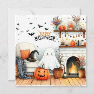 Gelukkig Halloween Woonkamer met Geest Feestdagenkaart