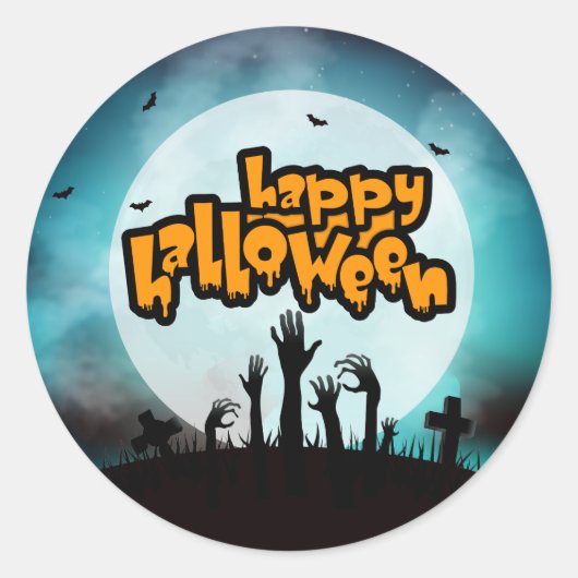 Gelukkig Halloween Zombie Griezelige Begraafplaats Ronde Sticker (Voorkant)