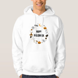 GELUKKIG HALLOWEEN: Zwart Geïllustreerd Halloween Hoodie