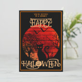 Gelukkig Halloween Zwart Kat Vleermuis Kostuum Par Kaart (Staand voorkant)