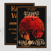 Gelukkig Halloween Zwart Kat Vleermuis Kostuum Par Kaart (Voorkant / Achterkant)