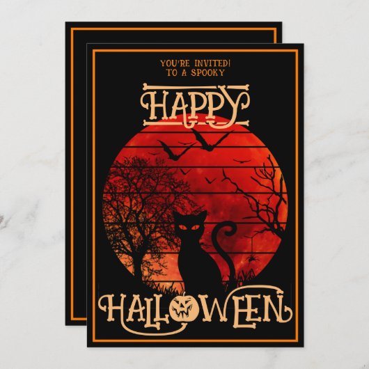 Gelukkig Halloween Zwart Kat Vleermuis Kostuum Par Kaart (Voorkant / Achterkant)