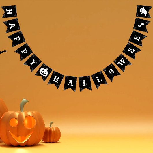 Gelukkig Halloween zwart-wit spinnenwebpatroon Vlaggetjes