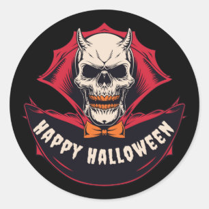 Gelukkig Halloween Zwarte Griezelschedel Ronde Sticker