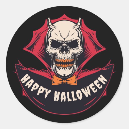 Gelukkig Halloween Zwarte Griezelschedel Ronde Sticker (Voorkant)