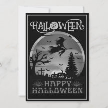 Gelukkig Halloween Zwarte Grijze Heks Bezem Kerkho