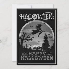 Gelukkig Halloween Zwarte Grijze Heks Bezem Kerkho Kaart