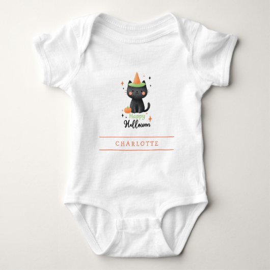 Gelukkig Halloween Zwarte Kat Custom Baby Body Romper (Voorkant)