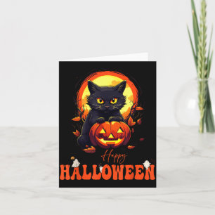 Gelukkig Halloween Zwarte Kat Enge Kat Geest Pompo Kaart