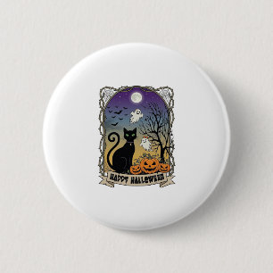 Gelukkig Halloween Zwarte Kat Geesten Pompoenen_1 Ronde Button 5,7 Cm