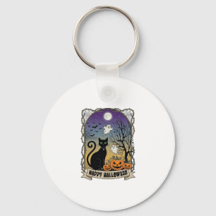 Gelukkig Halloween Zwarte Kat Geesten Pompoenen_1 Sleutelhanger