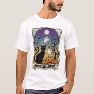 Gelukkig Halloween Zwarte Kat Geesten Pompoenen_1 T-shirt