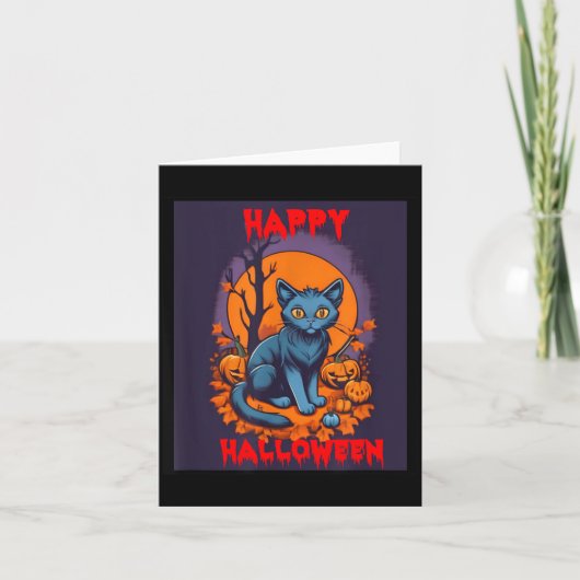 Gelukkig Halloween Zwarte Kat Kaart (Voorkant)