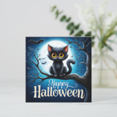 Gelukkig Halloween Zwarte Kat Kaart (Staand voorkant)