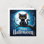 Gelukkig Halloween Zwarte Kat Kaart (Voorkant / Achterkant in situ)