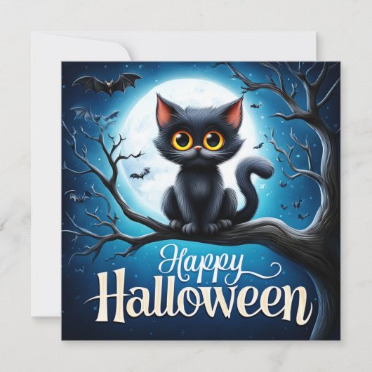 Gelukkig Halloween Zwarte Kat Kaart (Voorkant)