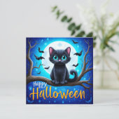 Gelukkig Halloween Zwarte Kat Kaart (Staand voorkant)