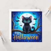 Gelukkig Halloween Zwarte Kat Kaart (Voorkant / Achterkant in situ)