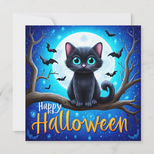 Gelukkig Halloween Zwarte Kat Kaart (Voorkant)