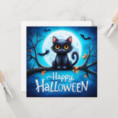 Gelukkig Halloween Zwarte Kat Kaart (Voorkant / Achterkant in situ)
