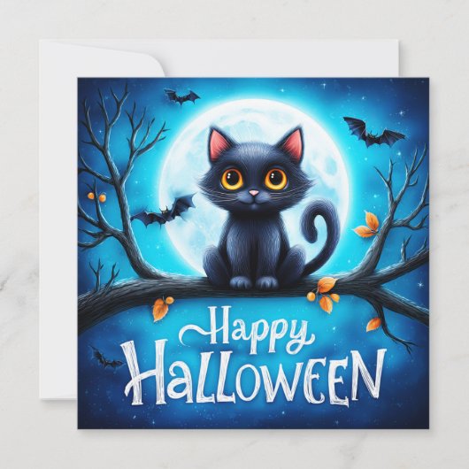 Gelukkig Halloween Zwarte Kat Kaart (Voorkant)