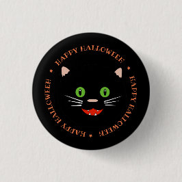 Gelukkig Halloween Zwarte Kat Knop Ronde Button 3,2 Cm
