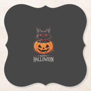 Gelukkig Halloween Zwarte Kat Pompoen Ontwerp_1 Kartonnen Onderzetters