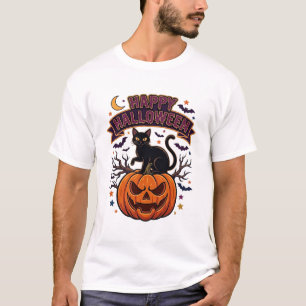Gelukkig Halloween Zwarte Kat Pompoen Vleermuizen T-shirt