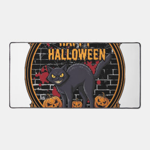 Gelukkig Halloween Zwarte Kat Pompoenen Botten_1 Bureaumat